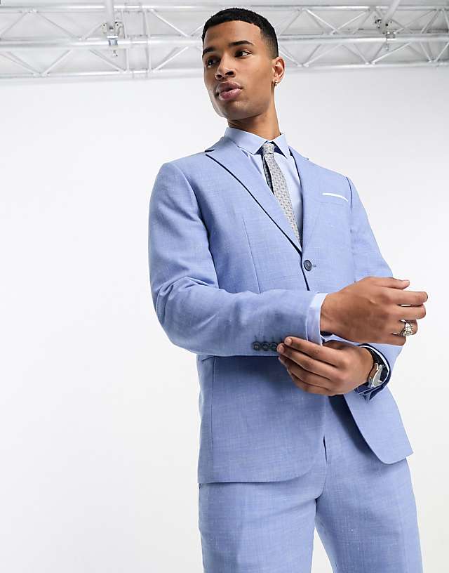 asos Selected Homme linen mix suit jacket in light blue