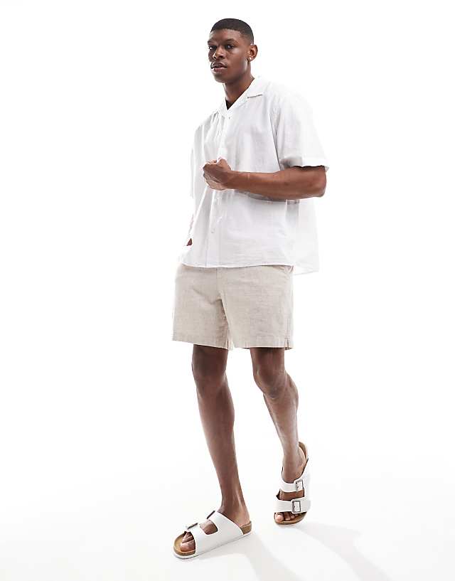 Asos Selected Homme Oversized Linen Mix Revere Collar Shirt In White