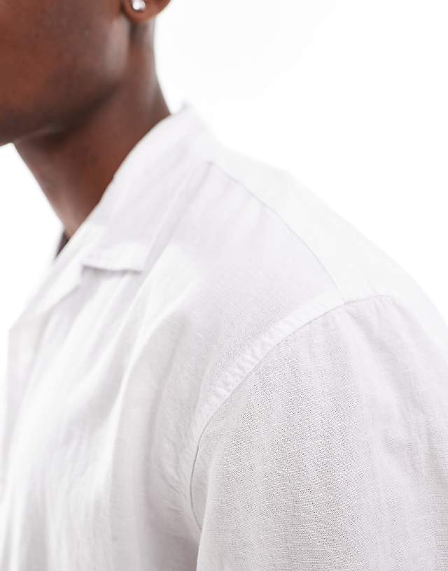 Asos Selected Homme Oversized Linen Mix Revere Collar Shirt In White