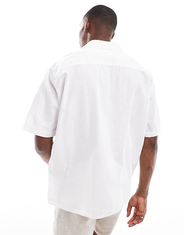 Asos Selected Homme Oversized Linen Mix Revere Collar Shirt In White