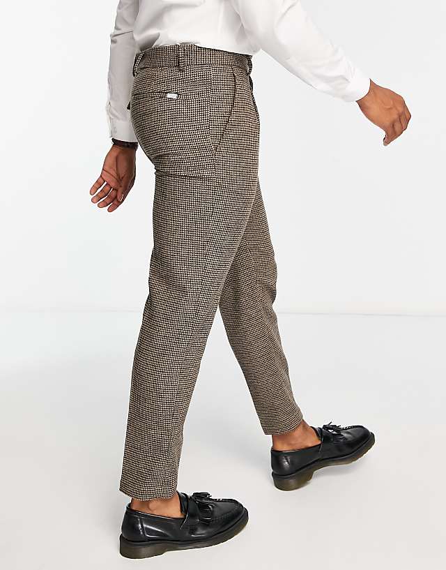 Asos Selected Homme Regular Fit Suit Trousers In Brown Houndstooth