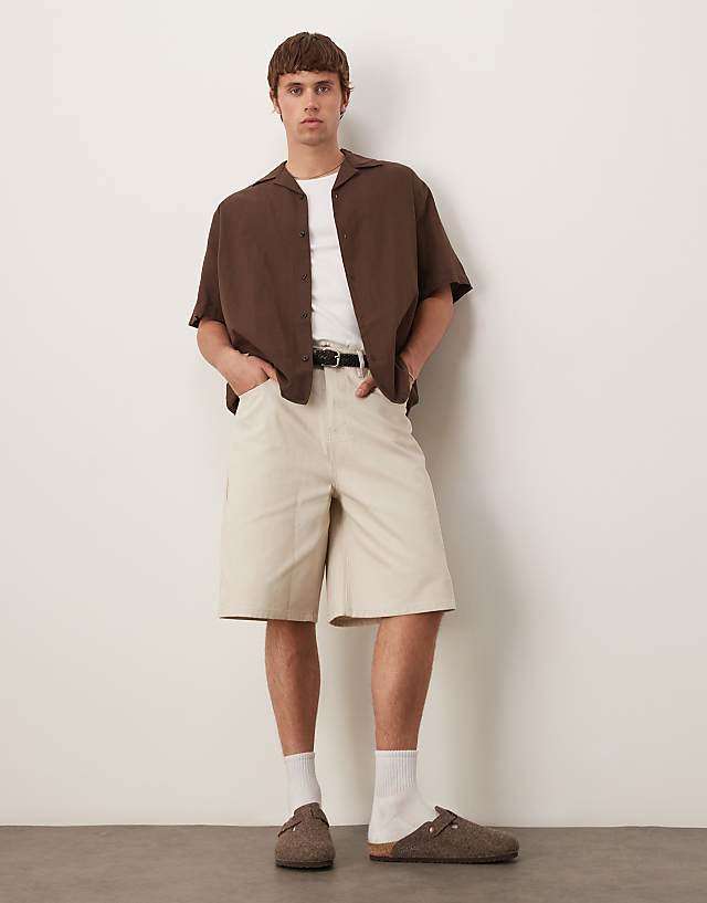 Asos Selected Homme Revere Collar Linen Blend Shirt In Brown
