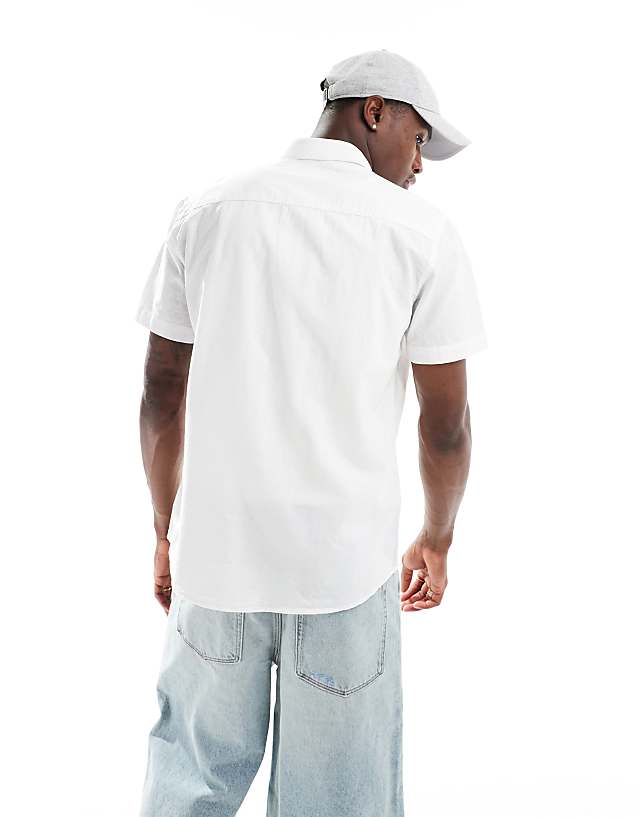 Asos Selected Homme Short Sleeve Linen Mix Shirt In White