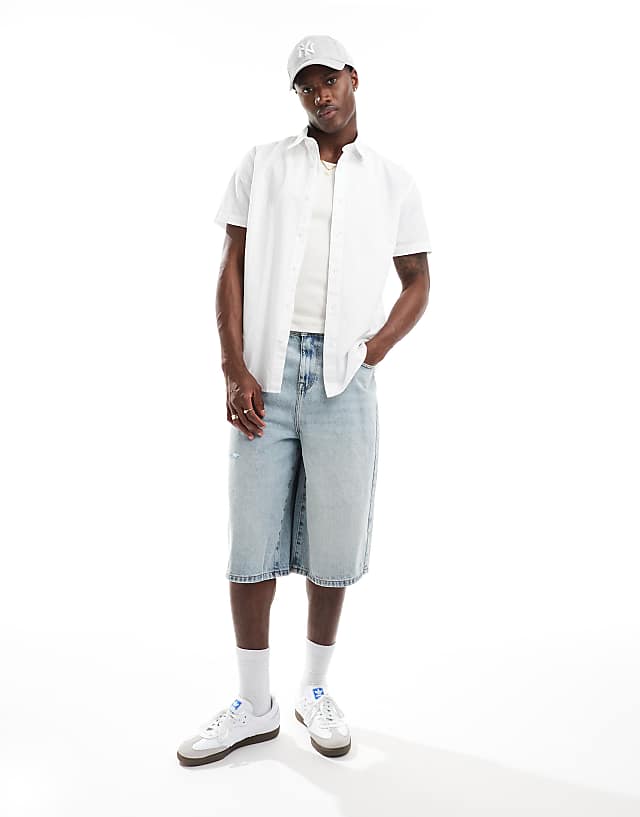 Asos Selected Homme Short Sleeve Linen Mix Shirt In White