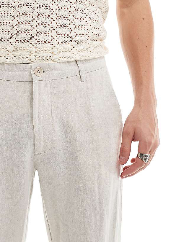 Asos Selected Homme Slim Fit Linen Mix Suit Trouser In Beige