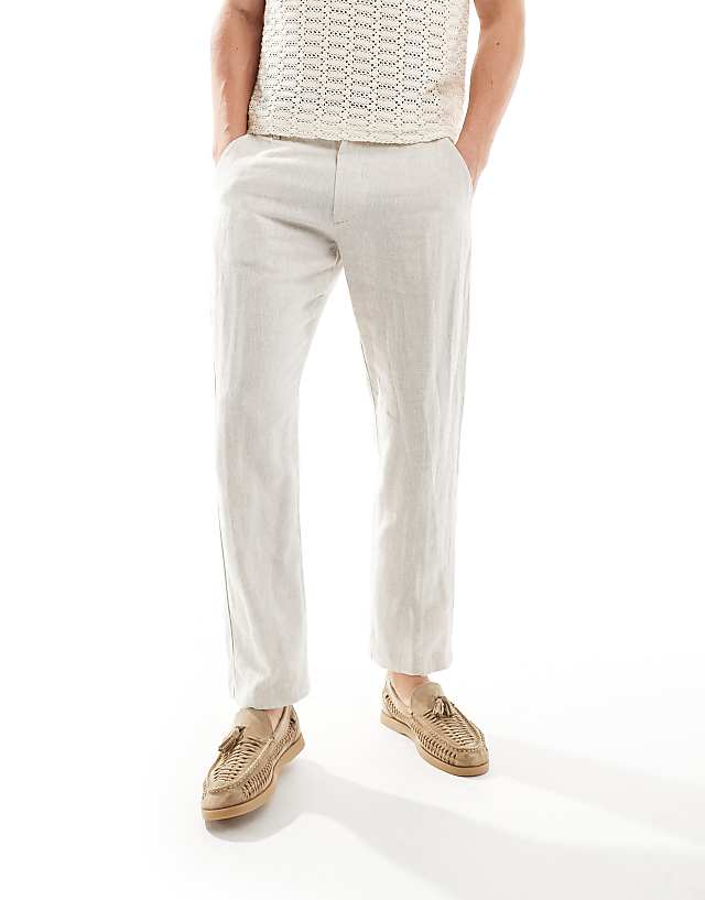 Asos Selected Homme Slim Fit Linen Mix Suit Trouser In Beige