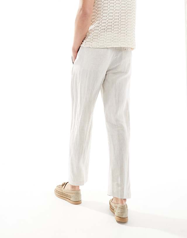 Asos Selected Homme Slim Fit Linen Mix Suit Trouser In Beige