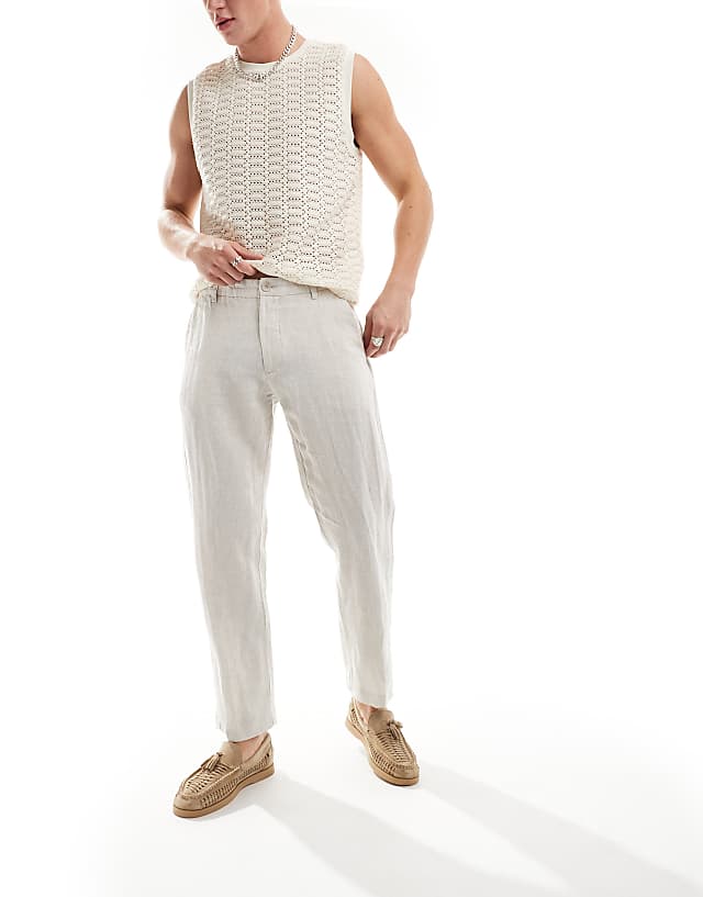 asos Selected Homme slim fit linen mix suit trouser in beige