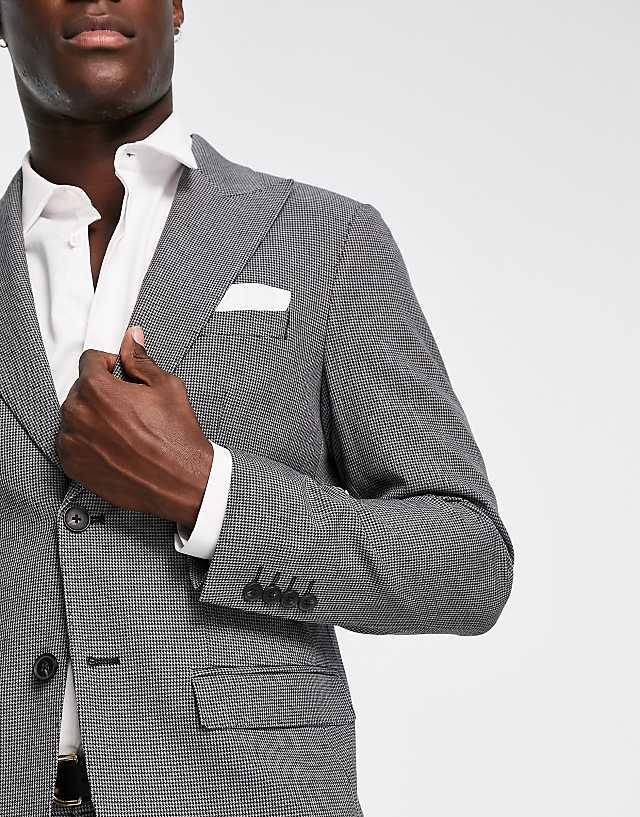 Asos Selected Homme Slim Fit Suit Jacket In Grey Houndstooth