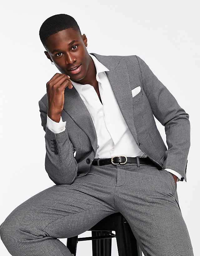 asos Selected Homme slim fit suit jacket in grey houndstooth
