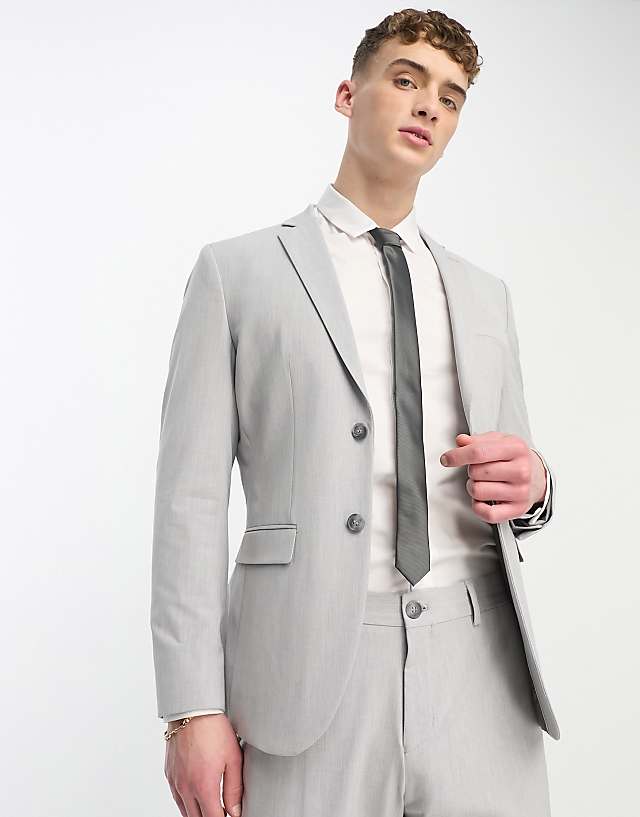 Asos Selected Homme Slim Fit Suit Jacket In Light Grey