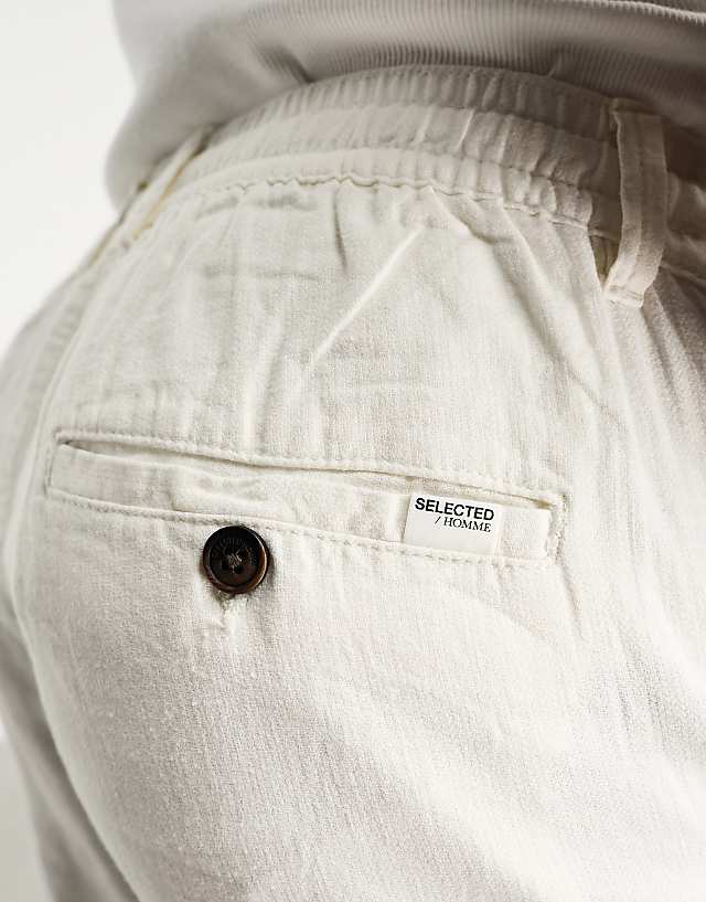 Asos Selected Homme Slim Tapered Linen Mix Trouser In White