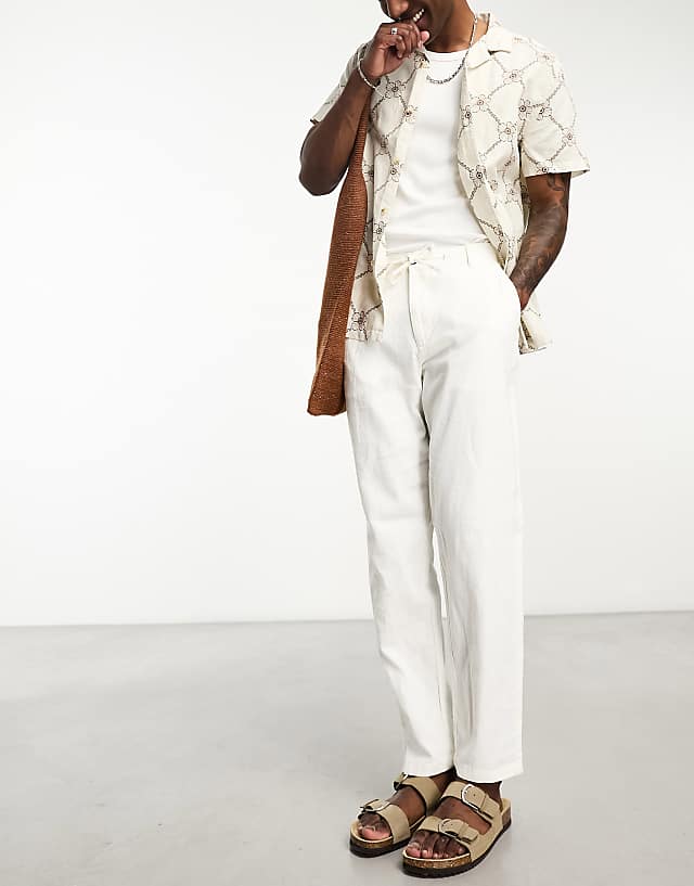 Asos Selected Homme Slim Tapered Linen Mix Trouser In White