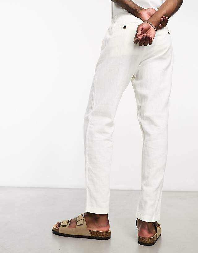 Asos Selected Homme Slim Tapered Linen Mix Trouser In White