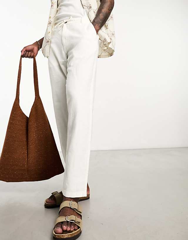 asos Selected Homme slim tapered linen mix trouser in white