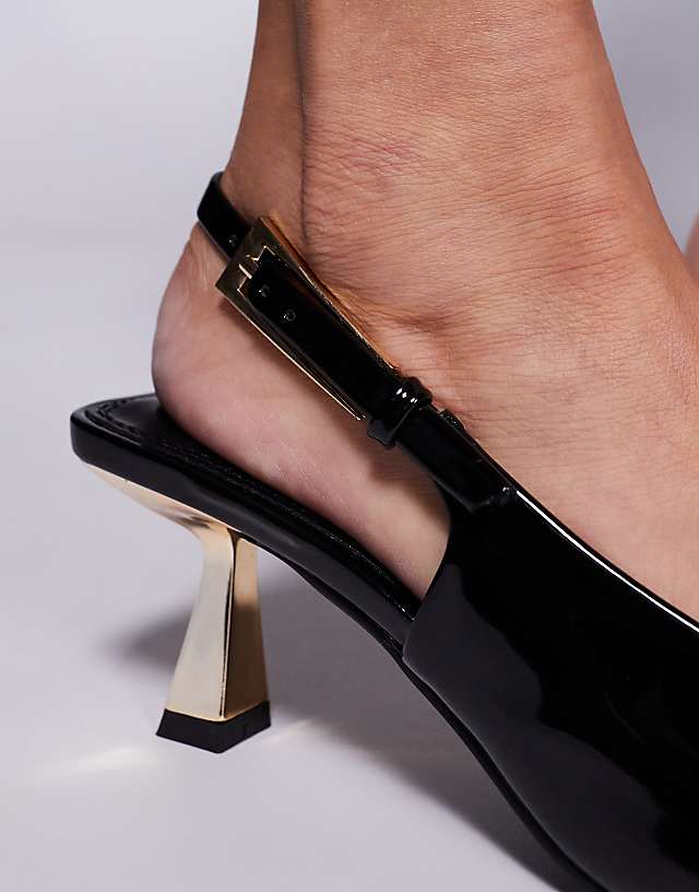 Asos Simmi London June Pointed Slingback Kitten Heels In Black Patent
