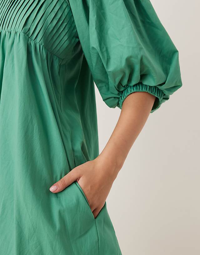 Asos Sister Jane Balloon Sleeve Babydoll Mini Dress In Green