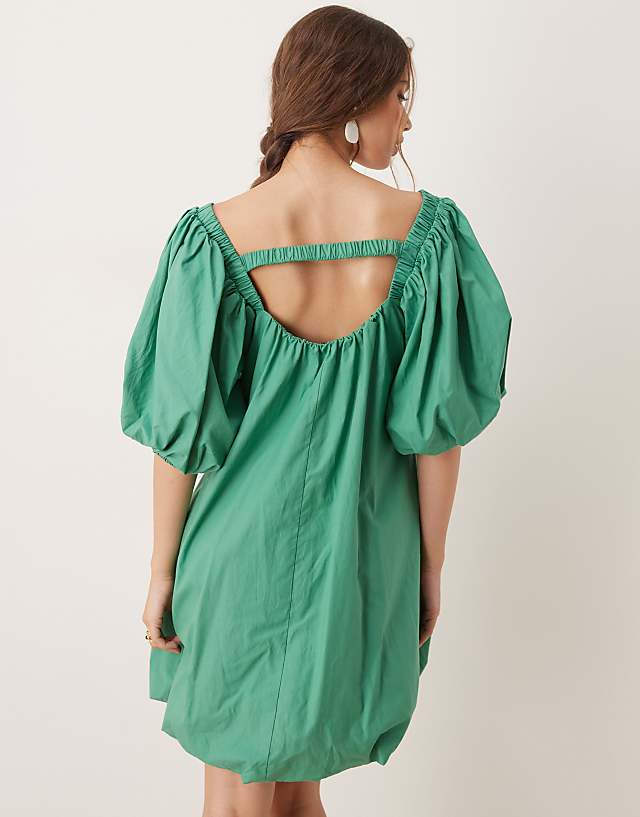 Asos Sister Jane Balloon Sleeve Babydoll Mini Dress In Green