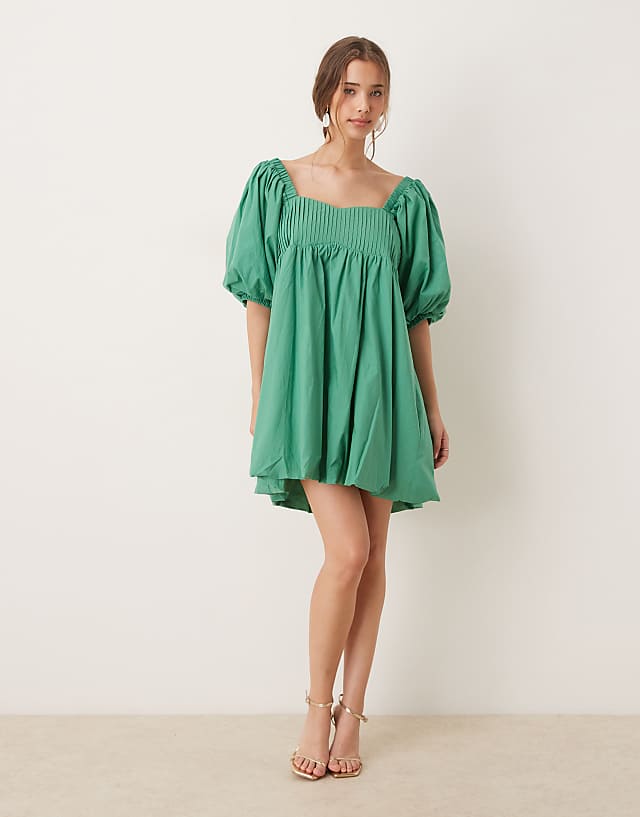 asos Sister Jane balloon sleeve babydoll mini dress in green