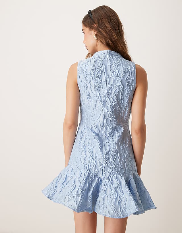 Asos Sister Jane Contrast Bow Ruffle Hem Mini Dress In Powder Blue