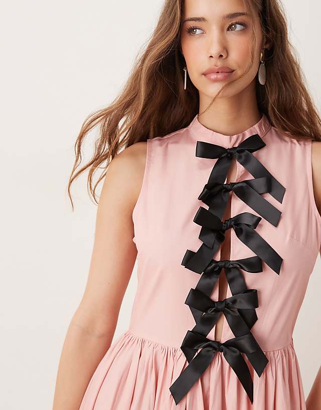 Asos Sister Jane Contrast Bow Ruffle Midaxi Dress In Pink