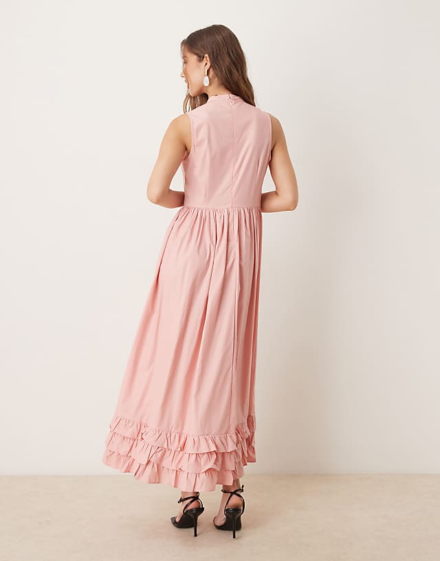 Asos Sister Jane Contrast Bow Ruffle Midaxi Dress In Pink