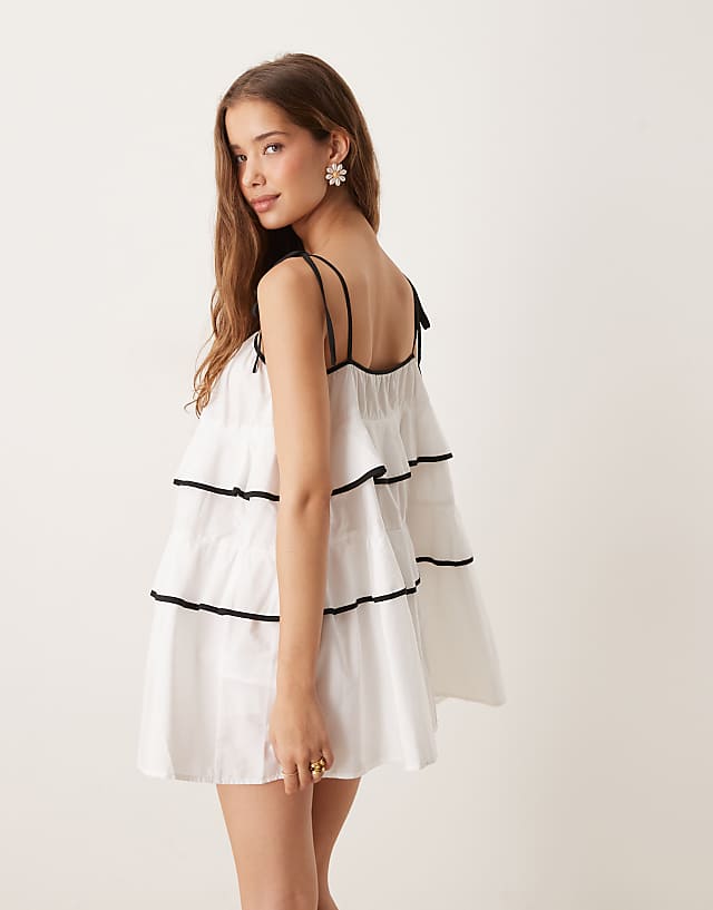 Asos Sister Jane Contrast Tiered Ruffle Mini Dress In Ivory