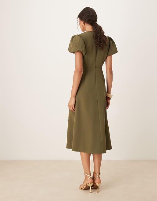 Asos Sister Jane Embellished Button Midi Dress In Deep Olive