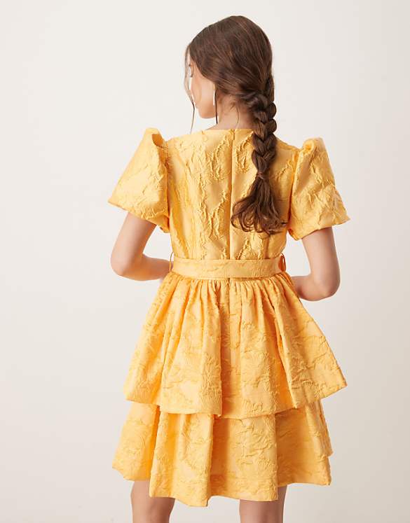 Asos Sister Jane Heart Belt Jacquard Mini Dress In Ochre