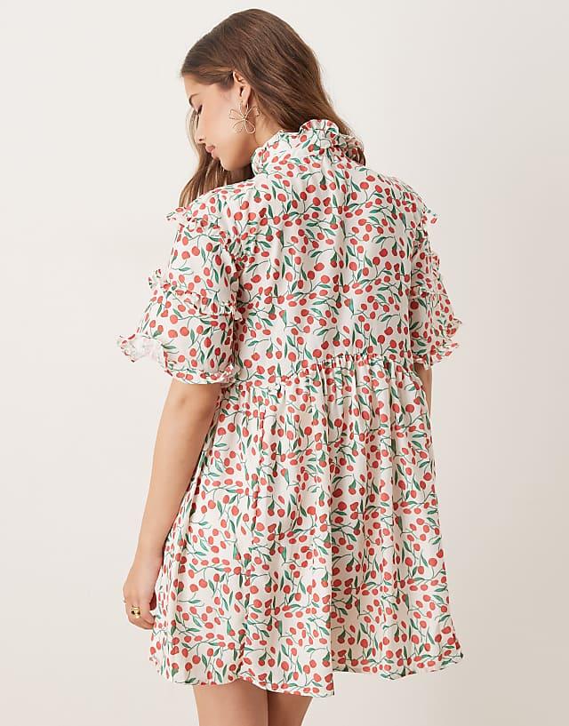 Asos Sister Jane Oversized Bow Mini Dress In Cherries Print