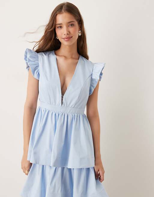 Asos Sister Jane Plunge Tiered Midaxi Dress In Powder Blue