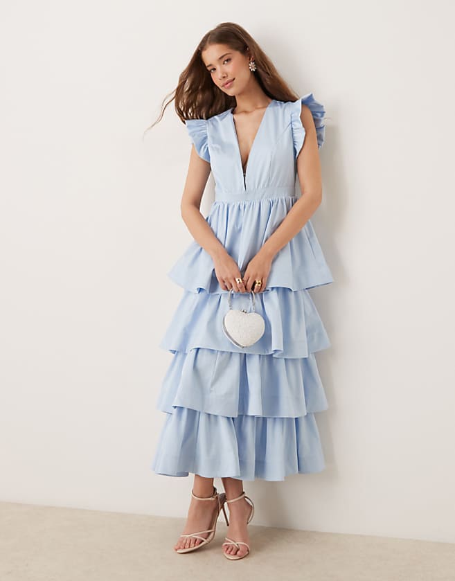 asos Sister Jane plunge tiered midaxi dress in powder blue