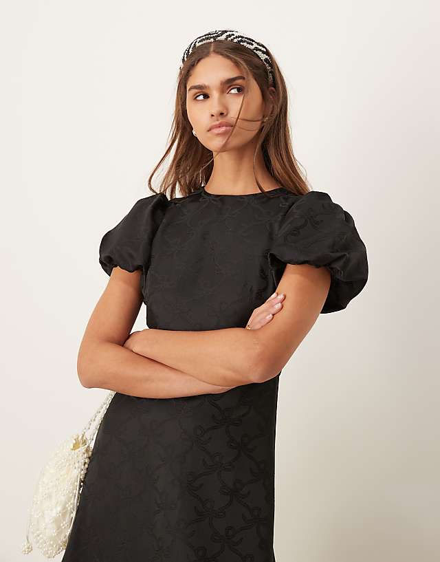 Asos Sister Jane Puff Sleeve Bubble Hem Maxi Dress In Black