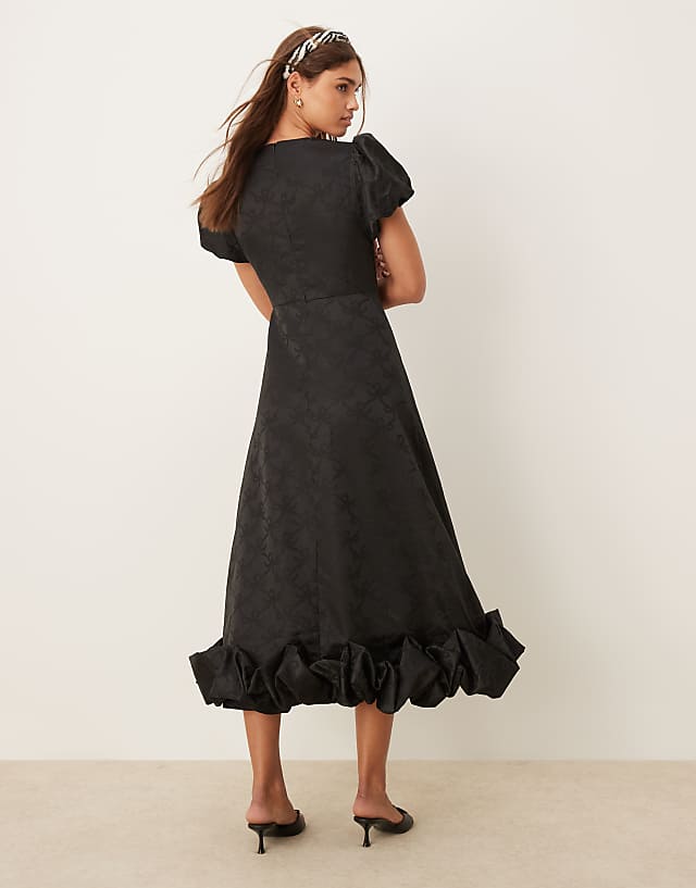 Asos Sister Jane Puff Sleeve Bubble Hem Maxi Dress In Black