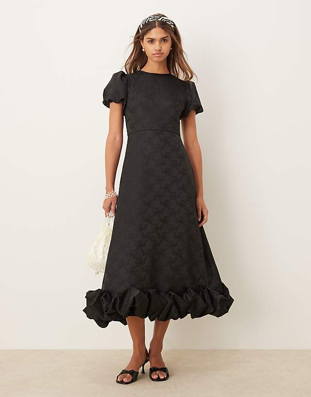 asos Sister Jane puff sleeve bubble hem maxi dress in black
