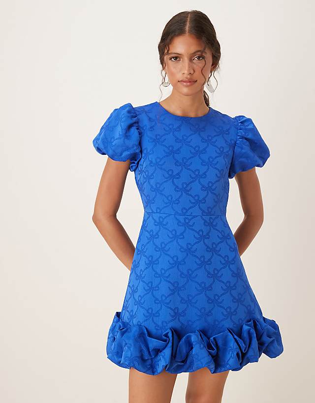 Asos Sister Jane Puff Sleeve Bubble Hem Mini Dress In Cobalt