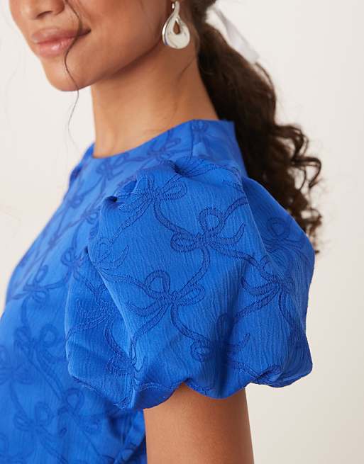 Asos Sister Jane Puff Sleeve Bubble Hem Mini Dress In Cobalt