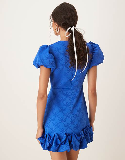 Asos Sister Jane Puff Sleeve Bubble Hem Mini Dress In Cobalt
