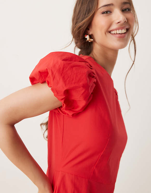 Asos Sister Jane Puff Sleeve Ruffle Hem Mini Dress In Red