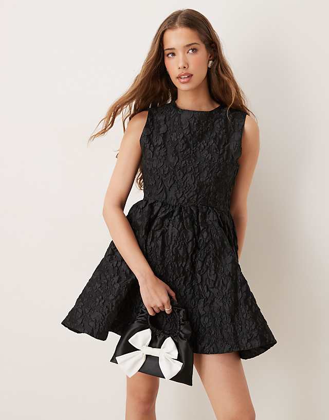 Asos Sister Jane Structured Jacquard Mini Dress With Pockets In Black