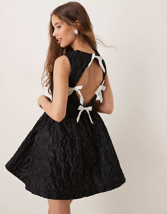 asos Sister Jane structured jacquard mini dress with pockets in black