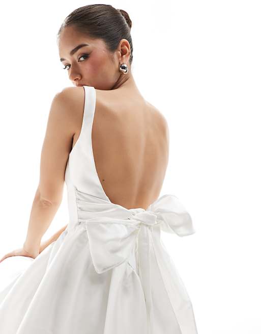 Asos Six Stories Bridal Bow Back Square Neck Mini Dress In Ivory