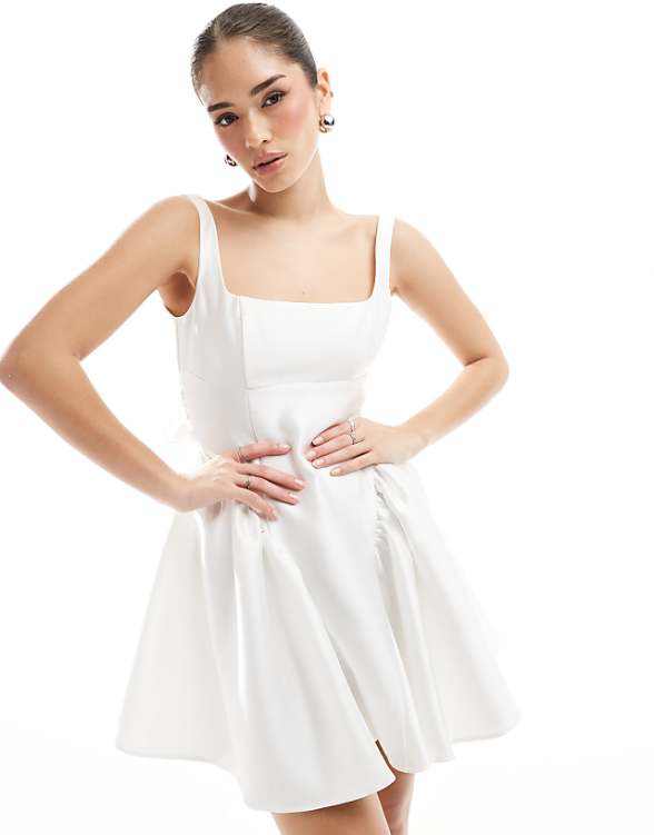 asos Six Stories Bridal bow back square neck mini dress in ivory