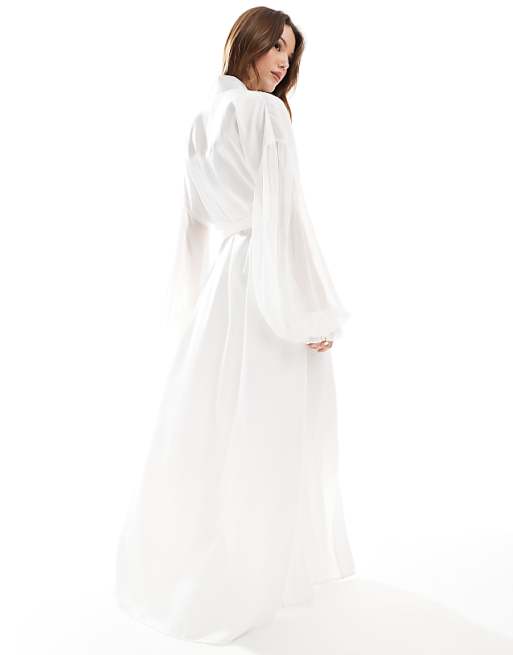 Asos Six Stories Bridal Chiffon Sleeve Satin Maxi Robe In Ivory