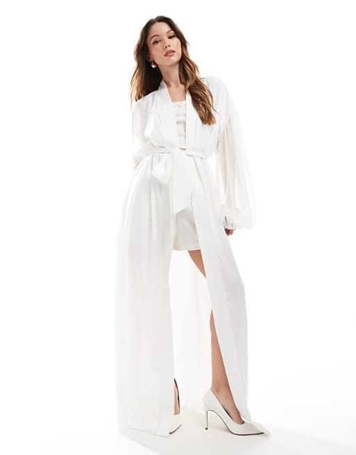 asos Six Stories Bridal chiffon sleeve satin maxi robe in ivory