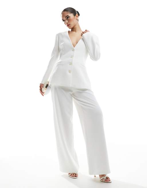 Asos Six Stories Bridal Collarless Tailored Blazer Co-ord In Ivory