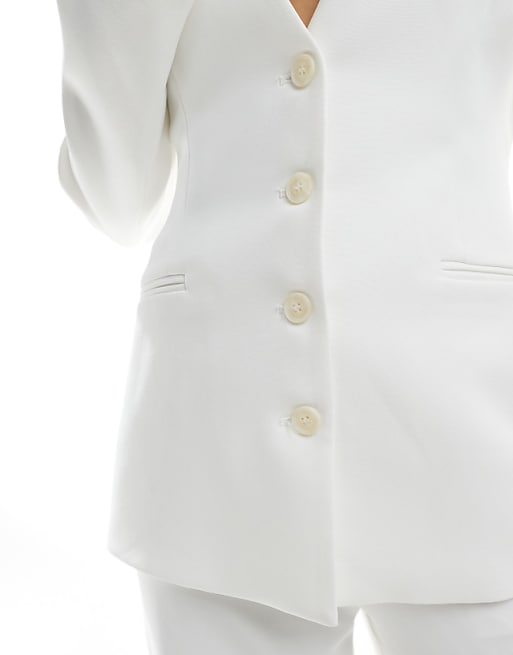 Asos Six Stories Bridal Collarless Tailored Blazer Co-ord In Ivory