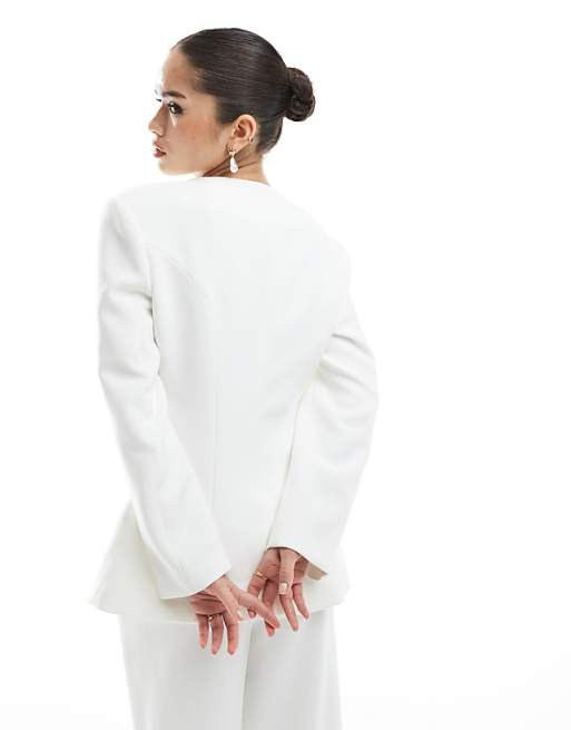 Asos Six Stories Bridal Collarless Tailored Blazer Co-ord In Ivory