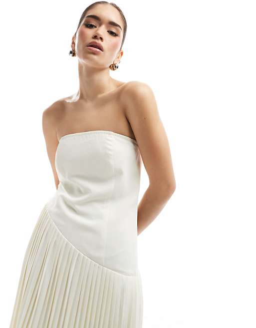 Asos Six Stories Bridal Drop Waist Asymmetric Maxi Dress In Ivory