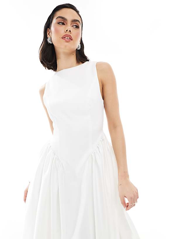 Asos Six Stories Bridal Drop Waist Bow Back Maxi Dress In Ivory